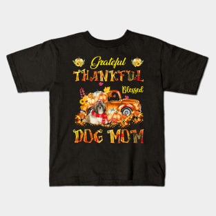 Shih Tzu Truck Pumpkin Thankful Grateful Blessed Dog Mom Kids T-Shirt